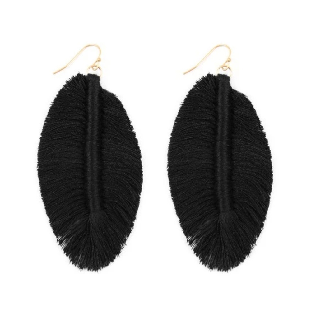 Milan Feather Fringe Earrings- Black